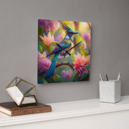 Green Headed Jay Fantasy Bird Quadratische Wanduhr