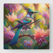 Green Headed Jay Fantasy Bird Quadratische Wanduhr (Vorderseite)