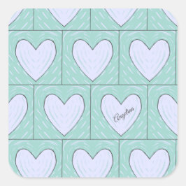 Green Heart Applique Quilt Muster Quadratischer Aufkleber