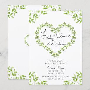 Green Heart Blätter Shabby Chic Brautparty Einladung