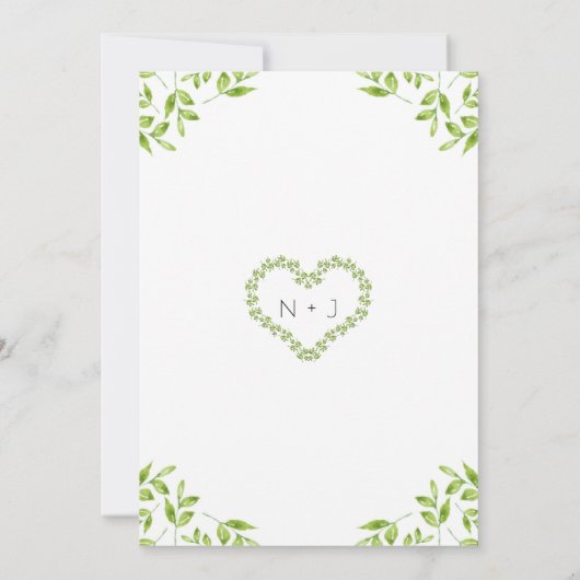 Green Heart Blätter Shabby Chic Greenerity Wedding Einladung (Rückseite)