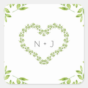 Green Heart Blätter Shabby Chic Greenerity Wedding Quadratischer Aufkleber