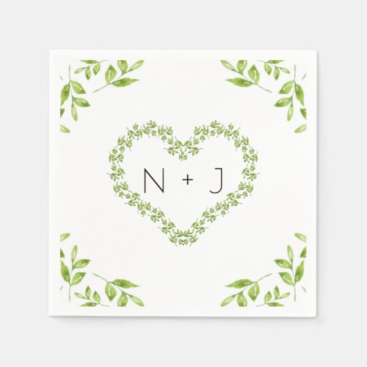 Green Heart Blätter Shabby Chic Greenerity Wedding Serviette (Vorderseite)