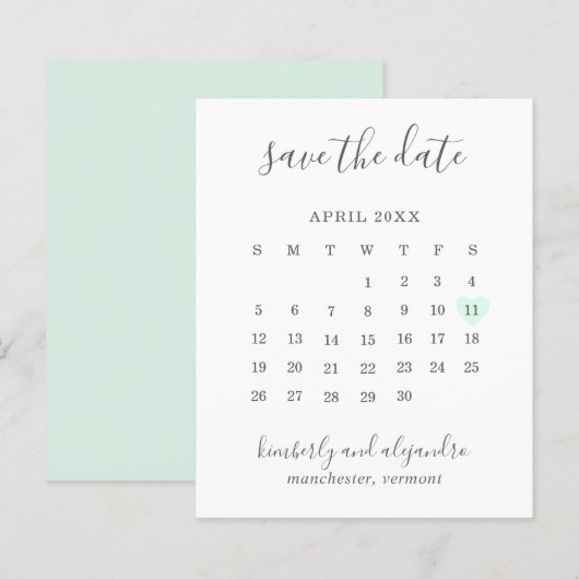 Green Heart Calender Budget Hochzeit speichern das (Vorne/Hinten)