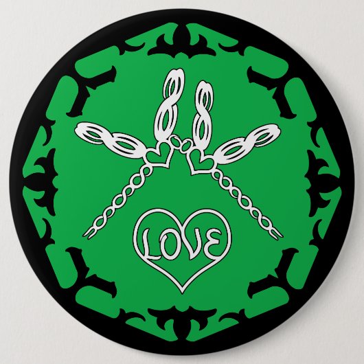 Green Heart Chakra "Liebe" Dragonfly Design Button (Vorderseite)