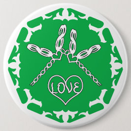 Green Heart Chakra "Love" Dragonflies White BG Button