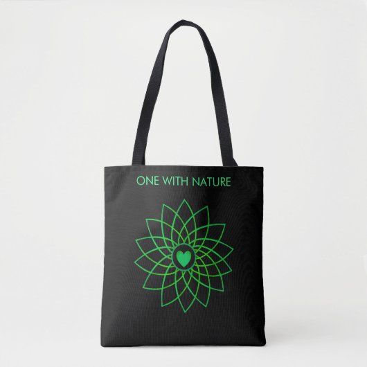 Green Heart Mandala auf Black Tote Bag Tasche (Vorderseite)