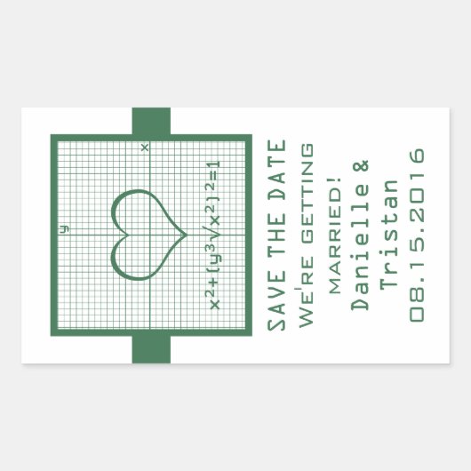 Green Heart Math Graph Save the Date Stickers (Vorderseite)