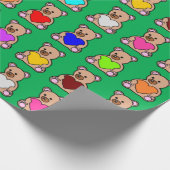 Green Heart Teddy Bears Geschenkpapier (Ecke)