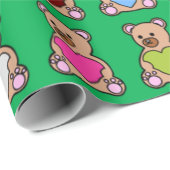 Green Heart Teddy Bears Geschenkpapier (Rolleneckpunkt)