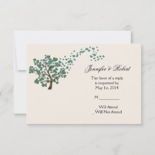 Green Heart Tree on Ivory Response Card RSVP Karte