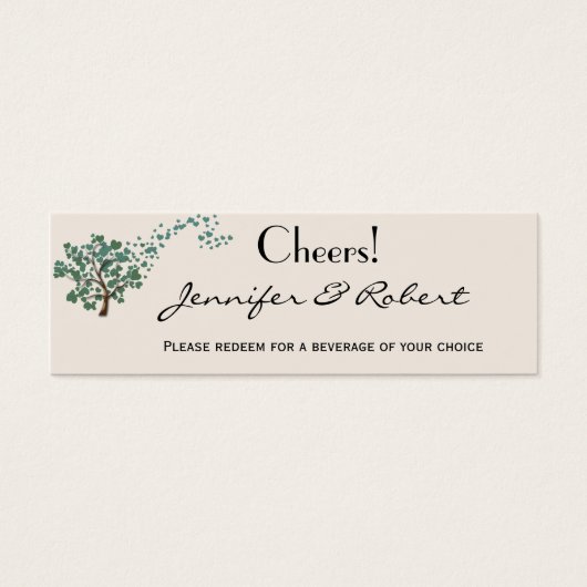 Green Heart Tree on Ivory Wedding Drink Ticket (Vorderseite)