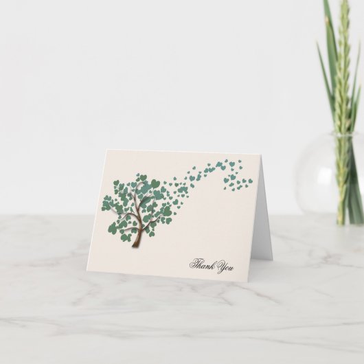 Green Heart Tree on Ivory Wedding Vielen Dank Dankeskarte (Vorderseite)