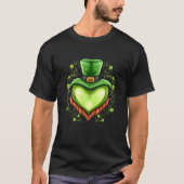 Green Heart With Hat Beard Shamrocks On St Patrick T-Shirt (Vorderseite)
