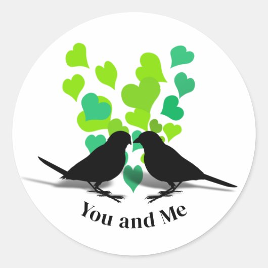 Green Hearts Love Birds Valentine Runder Aufkleber (Vorderseite)