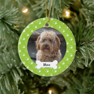 Green Hearts Paws Custom Pet Puppy Dog Foto Keramik Ornament