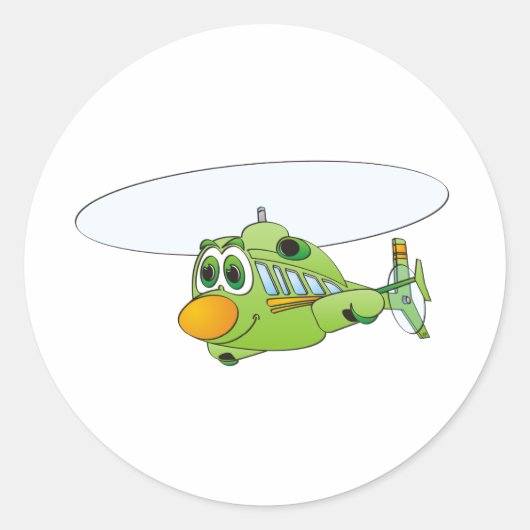 Green Helicopter-Cartoon Runder Aufkleber (Vorderseite)