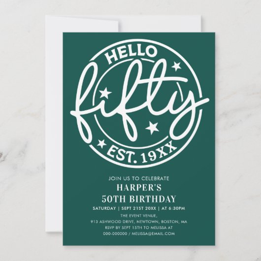 Green Hello 50. Geburtstag Einladung (Vorderseite)