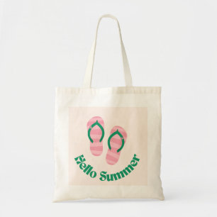 Green Hello Summer Pink Flip Flops Slippers Beach Tragetasche