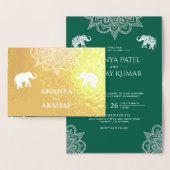 Green Henna Elephant Indian Wedding Gold Folienkarte (Anzeige)