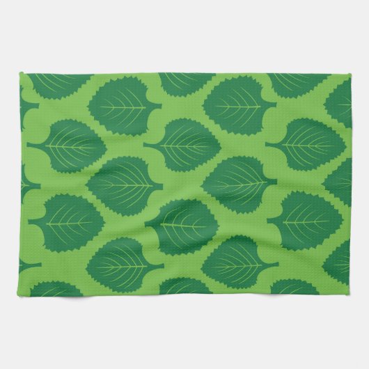Green Herb Leaf Muster Geschirrtuch (Horizontal)