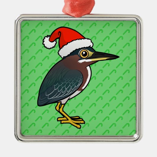 Green Heron Santa Silbernes Ornament (Vorne)