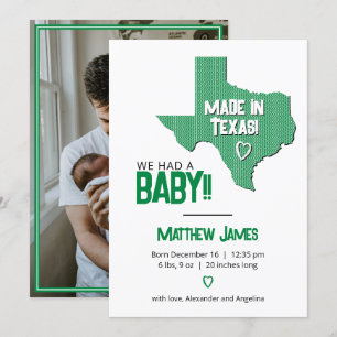 Green Herringbone Made in Texas Foto Baby Ankündigung