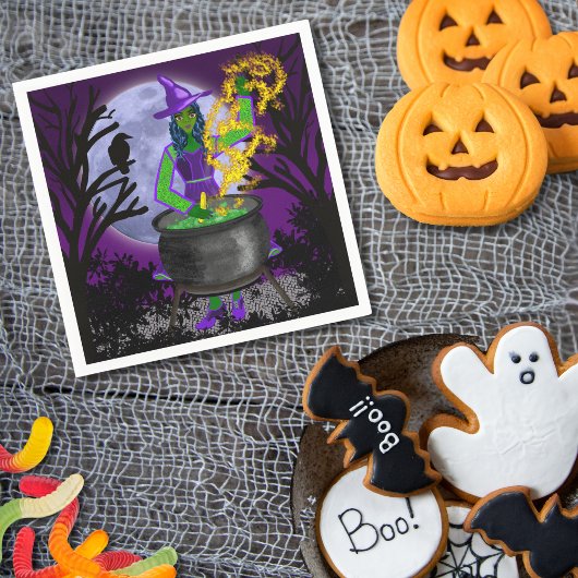 Green Hexe Cauldron Blue Moon Magic Halloween Serviette