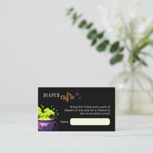 Green Hexe Cauldron Diaper Raffle Umschließkarte Begleitkarte (Stehend Vorderseite)