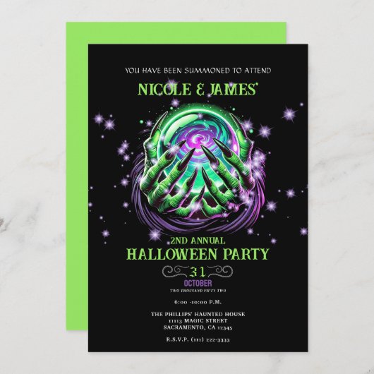 Green Hexe Gazing Magic Ball Halloween-Party Einladung (Vorne/Hinten)