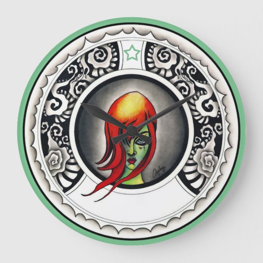 Green Hexe Große Wanduhr (Vorderseite)