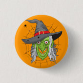Green Hexe Halloween Button (Vorderseite)