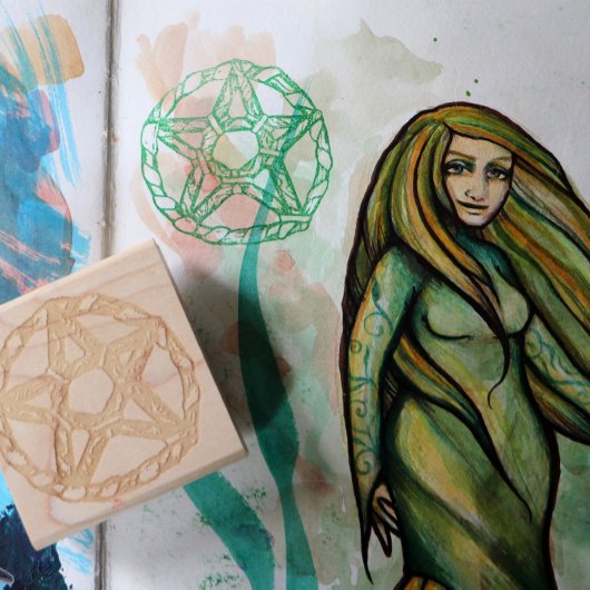 Green Hexe Pagan Pentagramm Nature Wicca Gummistempel
