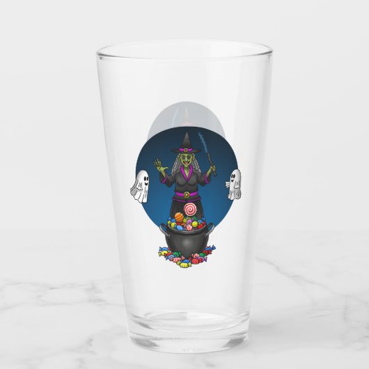 Green Hexe und Geistertrick oder Treat Halloween Glas (Vorderseite)