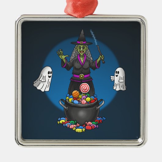 Green Hexe und Ghosts Halloween Trick oder Treat Ornament Aus Metall (Vorne)