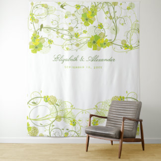 Green Hibiscus & Swallows Floral Wedding Backdrop Wandteppich