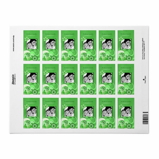 Green Hibisken Wedding Mini Foto Gefallen Weinetik Adressaufkleber (Vorne)