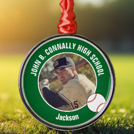 Green High School Baseball Player Photo Christmas Ornament Aus Metall