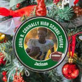Green High School Football Player Foto Weihnachten Ornament Aus Metall