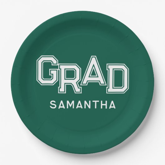 Green High School Grad Individuelle Name Abschluss Pappteller (Vorderseite)