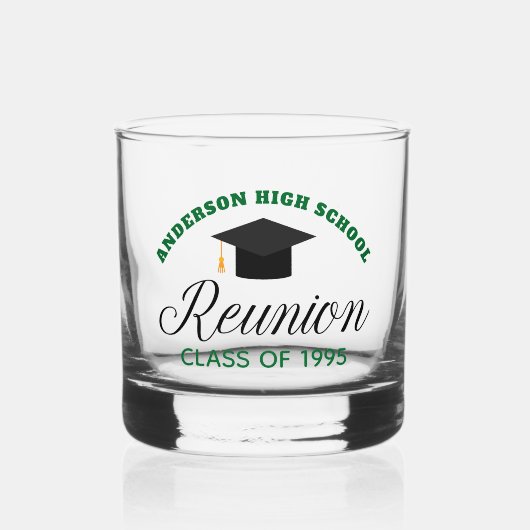 Green High School Wiedersehen Party Custom Alumni Whiskyglas (Vorderseite)