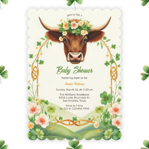 Green Highland Cow St Patricks Day Baby Dusche Einladung