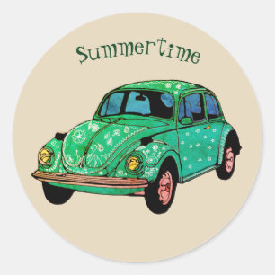 Green Hippie Car Mandala Art Summertime Sticker