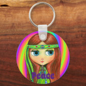 Green Hippie Doll Girl Peace Sign Headband Niedlic Schlüsselanhänger (Vorderseite)