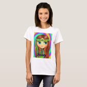Green Hippie Doll Girl Peace Sign Headband Niedlic T-Shirt (Vorne ganz)