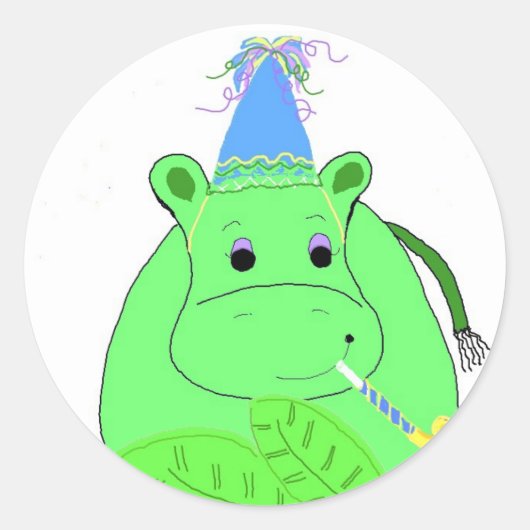 Green Hippo Birthday Runder Aufkleber (Vorderseite)