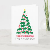 Green Hippo Christmas Tree Red Paw Karte (Vorderseite)