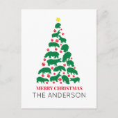 Green Hippo Christmas Tree Red Paw Postkarte (Vorderseite)