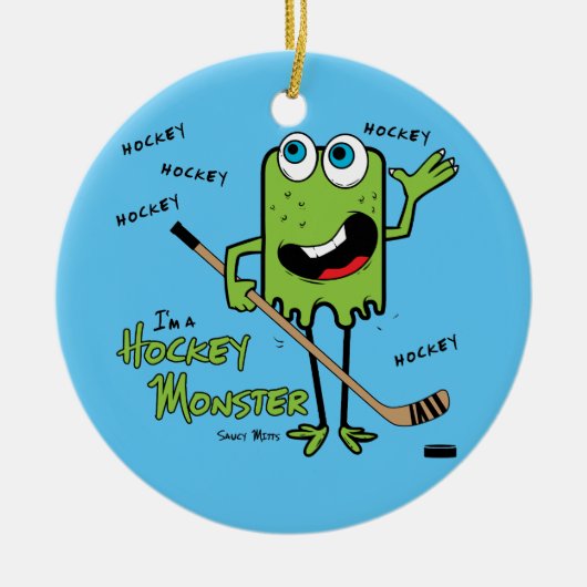 Green Hockey Monster Weihnachtsdekoration Keramik Ornament (Vorne)