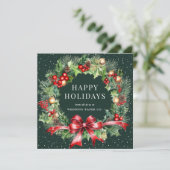 Green Holes Berries Botanischer Kranz Feiertagskarte (Stehend Vorderseite)